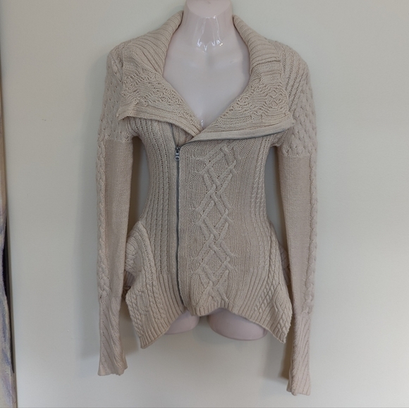 Bcbgmaxazria knit zippered cardigan sweater zanzi cream xs - Picture 4 of 14